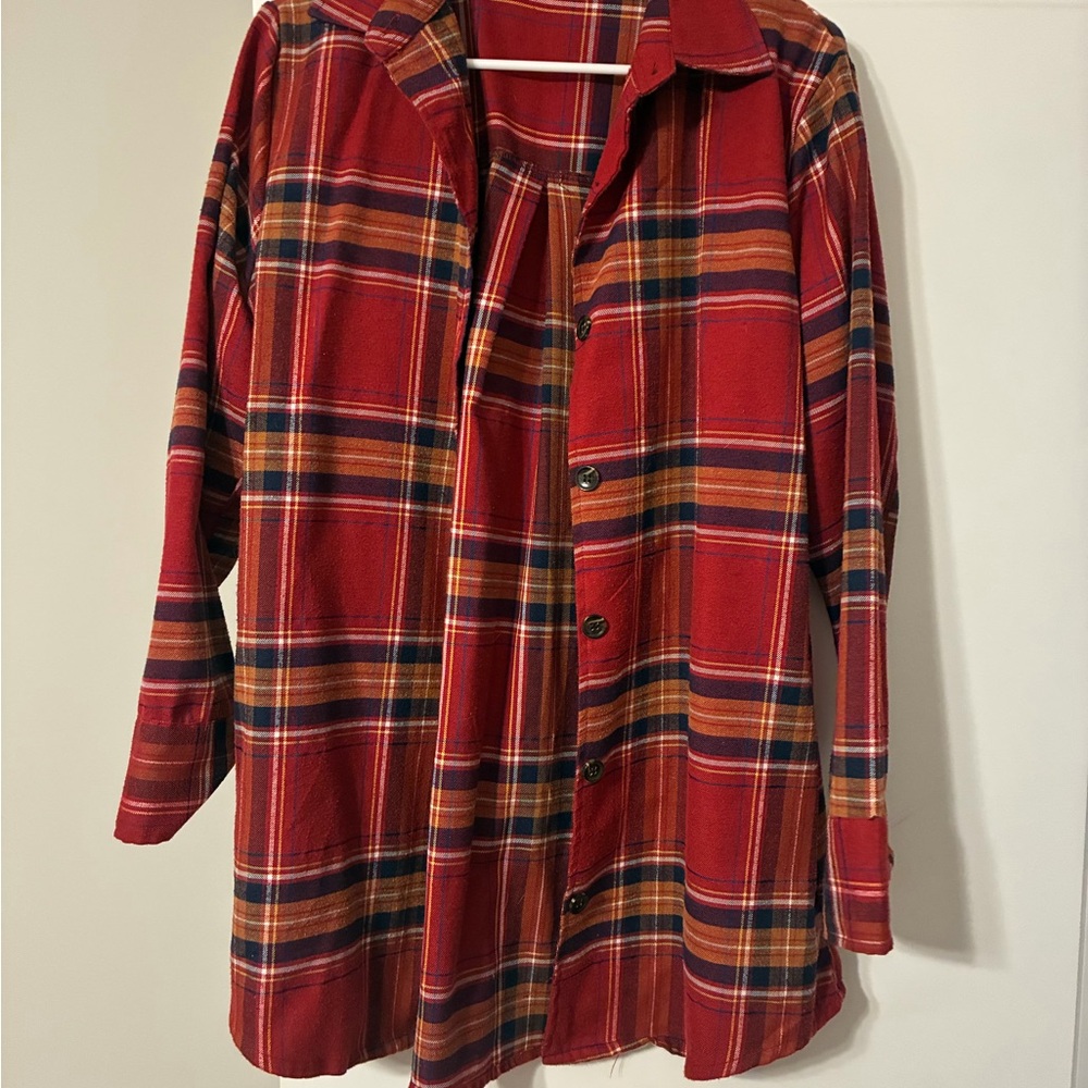 LuLaRoe Red Plaid Button-Up Shirt